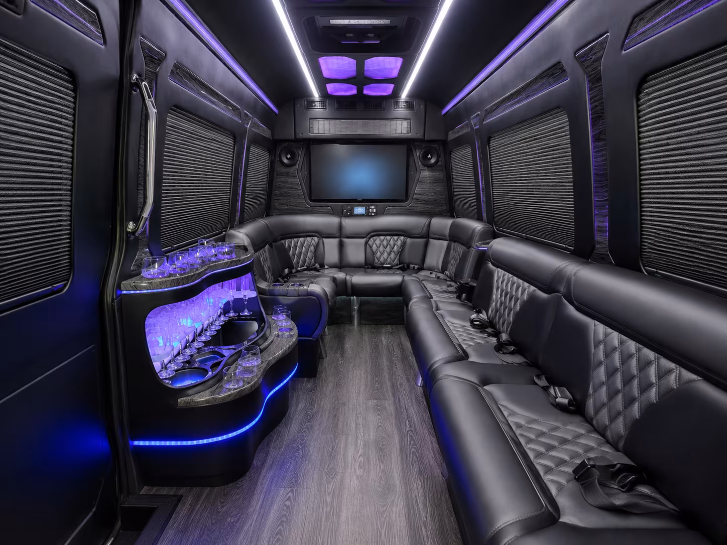 logan 15 passenger party bus inside