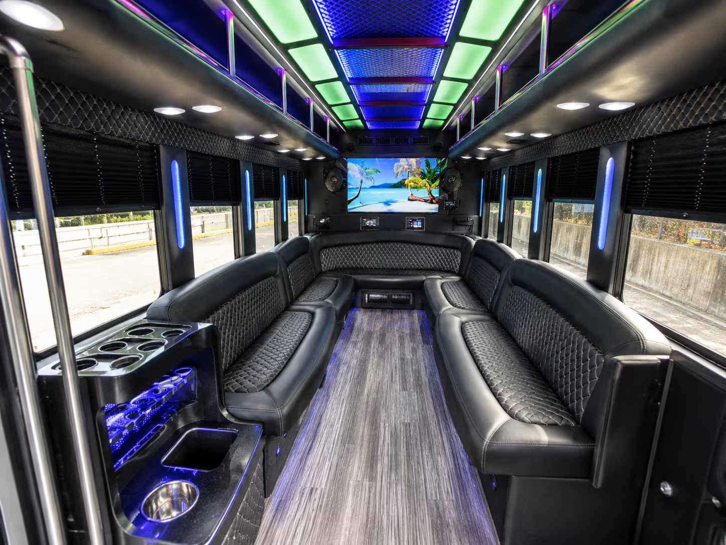 logan 18 passenger party bus inside