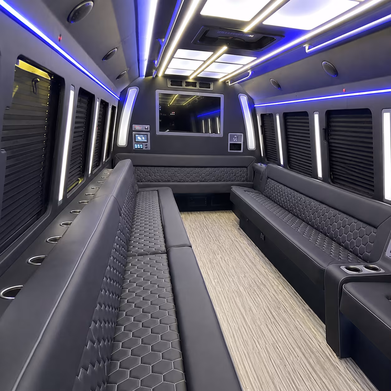 logan 40 passenger party bus inside