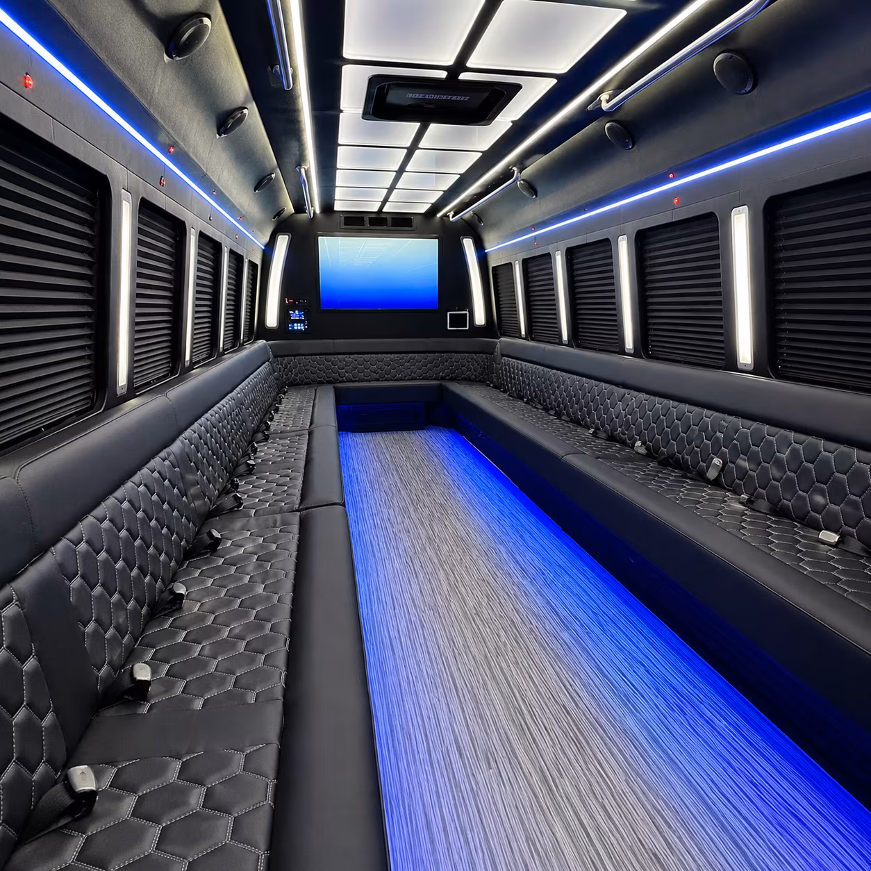 logan 50 passenger party bus inside
